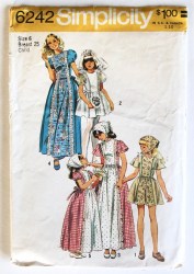 6242 SIMPLICITY 1974 GIRLS TIED SHORT SLEEVE PEASANT DRESS LENGTHS SCARF PATTERN 6 UNCUT